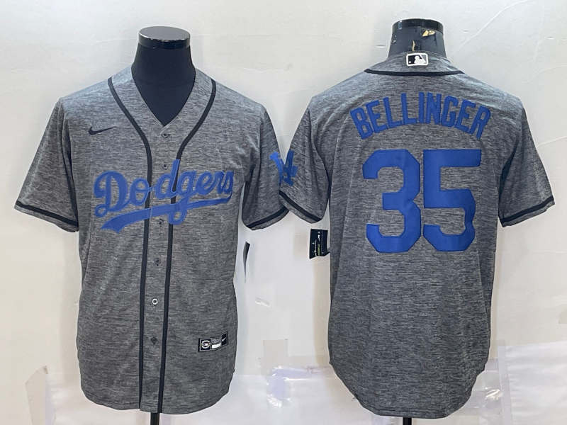 Los Angeles Dodgers #35 Cody Bellinger Grey Gridiron Cool Base Stitched Baseball Jersey