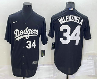 Los Angeles Dodgers #34 Fernando Valenzuela Number Black Turn Back The Clock Stitched Cool Base Jers