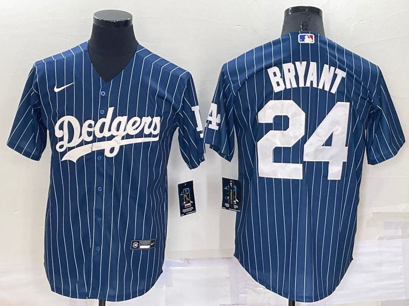 Los Angeles Dodgers #24 Kobe Bryant Navy Blue Pinstripe Stitched MLB Cool Base Nike Jersey