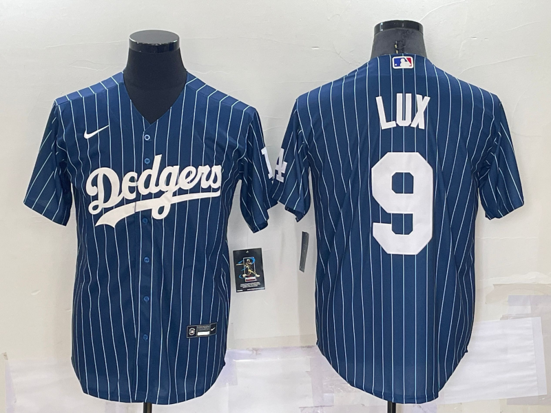 Los Angeles Dodgers #9 Gavin Lux Navy Blue Pinstripe Stitched MLB Cool Base Nike Jersey