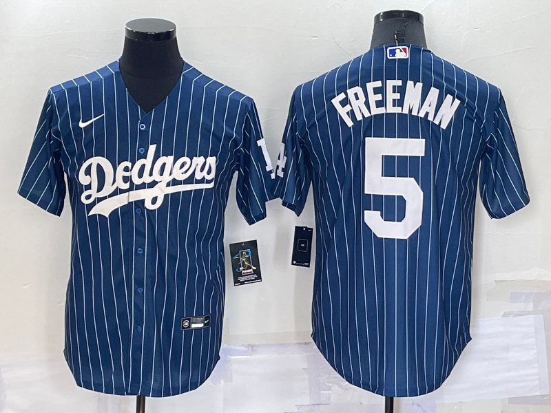 Los Angeles Dodgers #5 Freddie Freeman Navy Blue Pinstripe Stitched MLB Cool Base Nike Jersey