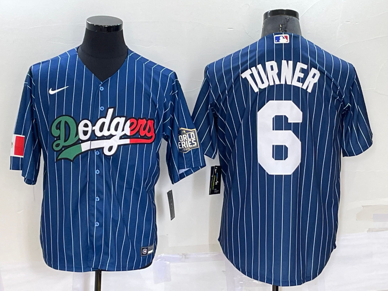 Los Angeles Dodgers #6 Trea Turner Navy Blue Pinstripe 2020 World Series Cool Base Nike Jersey