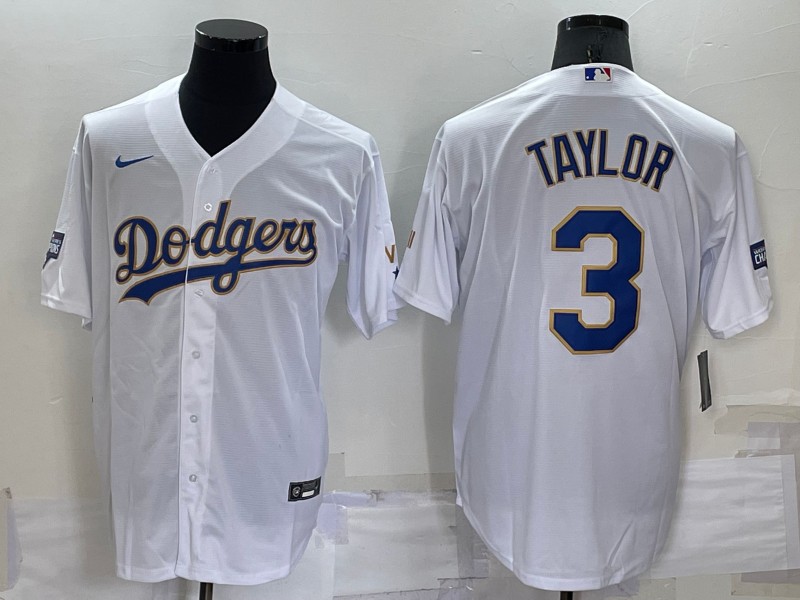 Los Angeles Dodgers #3 Chris Taylor White Gold Championship Stitched MLB Cool Base Nike Jersey