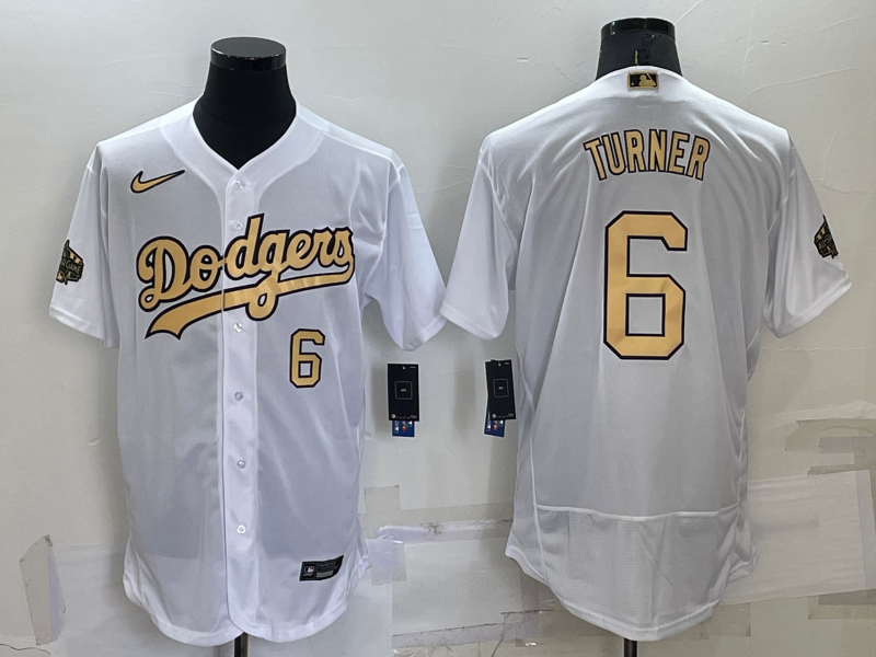 Los Angeles Dodgers #6 Trea Turner Number White 2022 All Star Stitched Flex Base Nike Jersey