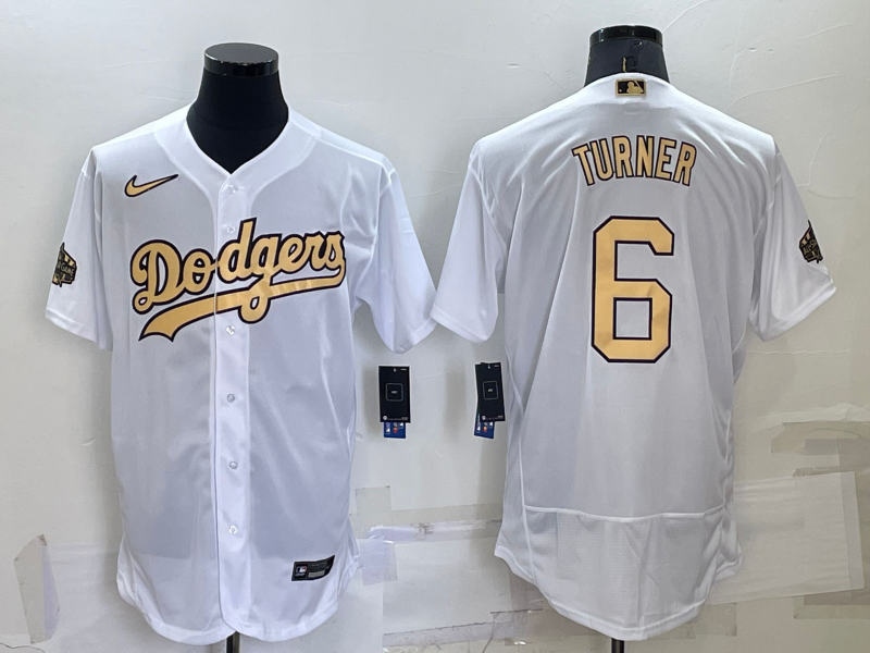 Los Angeles Dodgers #6 Trea Turner White 2022 All Star Stitched Flex Base Nike Jersey