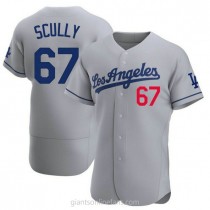 Los Angeles Dodgers #67 Vin Scully Gray Stitched MLB Flex Base Nike Jersey