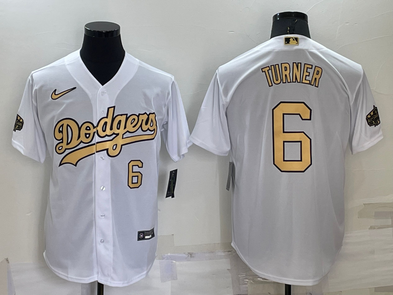 Los Angeles Dodgers #6 Trea Turner Number White 2022 All Star Stitched Cool Base Nike Jersey