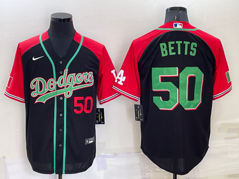 Los Angeles Dodgers #50 Mookie Betts Number Black Mexican Heritage Culture Night Nike Jersey