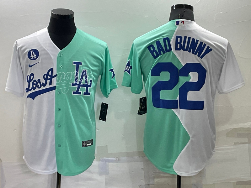 Los Angeles Dodgers #22 Bad Bunny White Green Two Tone 2022 Celebrity Softball Game Cool Base Jersey