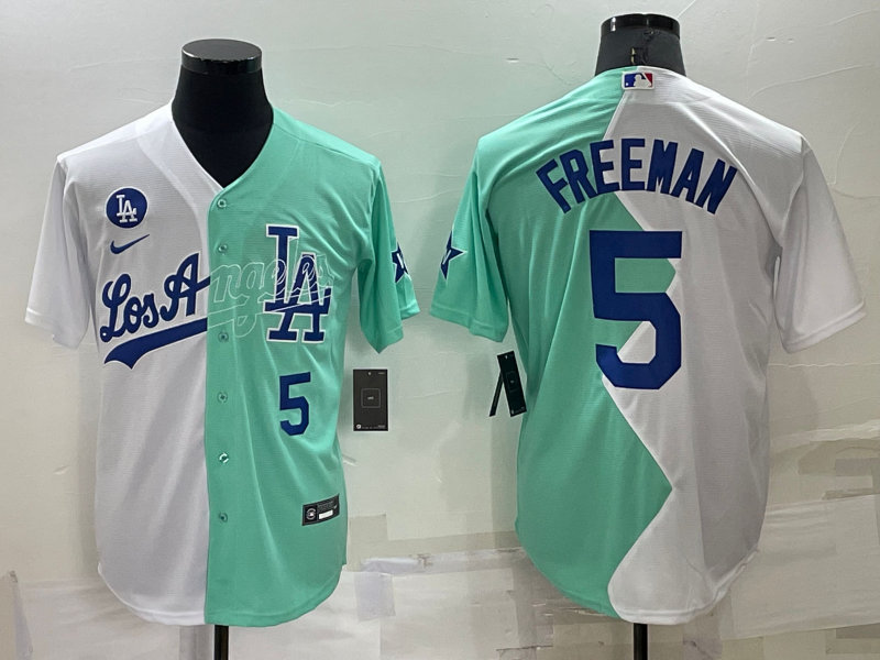 Los Angeles Dodgers #5 Freddie Freeman White Green Number 2022 Celebrity Softball Game Cool Base Jer