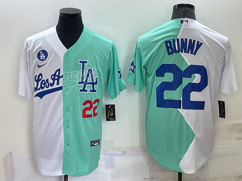 Los Angeles Dodgers #22 Bad Bunny White Green 2022 All Star Cool Base Stitched Baseball Jersey