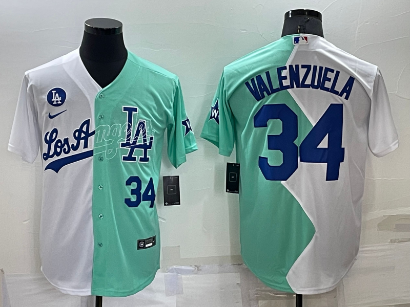 Los Angeles Dodgers #34 Fernando Valenzuela White Green Number 2022 Celebrity Softball Game Cool Bas
