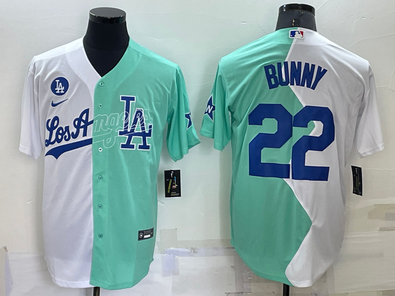 Los Angeles Dodgers #22 Bad Bunny White Green 2022 All Star Cool Base Stitched Baseball Jersey1