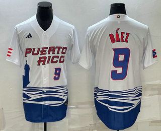 Puerto Rico Baseball Team #9 Javier Baez Number White 2023 World Baseball Classic Stitched Jersey