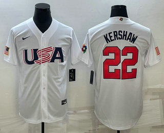 USA Baseball Team #22 Clayton Kershaw 2023 White World Baseball Classic Stitched Jerseys