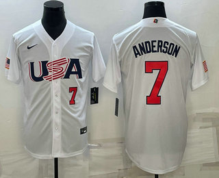 USA Baseball Team #7 Tim Anderson Number 2023 White World Baseball Classic Stitched Jersey