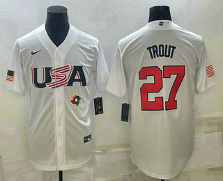 USA Baseball Team #27 Mike Trout 2023 White World Baseball Classic Replica Stitched Jersey