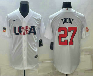 USA Baseball Team #27 Mike Trout 2023 White World Baseball Classic Replica Stitched Jerseys