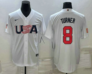 USA Baseball Team #8 Trea Turner 2023 White World Baseball Classic Stitched Jersey