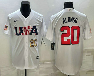 USA Baseball Team #20 Pete Alonso Number 2023 White World Baseball Classic Stitched Jersey