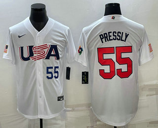 USA Baseball Team #55 Ryan Pressly Number 2023 White World Baseball Classic Stitched Jersey