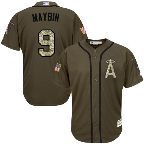 Angels of Anaheim #9 Cameron Maybin Green Salute to Service Stitched MLB Jersey