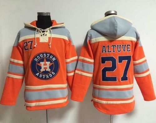 Astros #27 Jose Altuve Orange Sawyer Hooded Sweatshirt MLB Hoodie