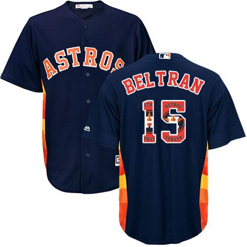 Astros #15 Carlos Beltran Navy Blue Team Logo Fashion Stitched MLB Jersey