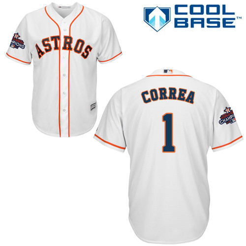 Astros #1 Carlos Correa White New Cool Base 2017 World Series Champions Stitched MLB Jersey