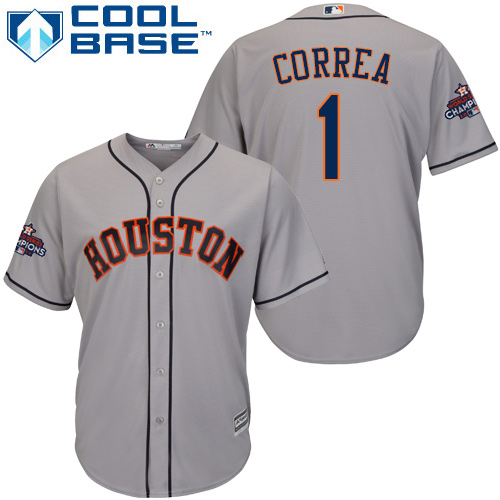 Astros #1 Carlos Correa Grey New Cool Base 2017 World Series Champions Stitched MLB Jersey