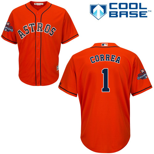 Astros #1 Carlos Correa Orange New Cool Base 2017 World Series Champions Stitched MLB Jersey