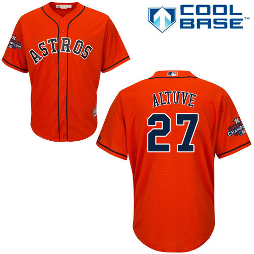 Astros #27 Jose Altuve Orange New Cool Base 2017 World Series Champions Stitched MLB Jersey