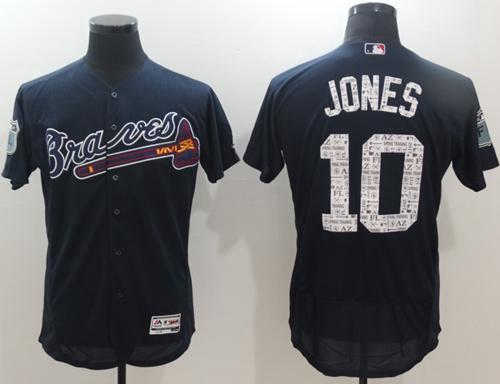 Braves #10 Chipper Jones Navy Blue 2017 Spring Training Authentic Flex Base Stitched MLB Jersey