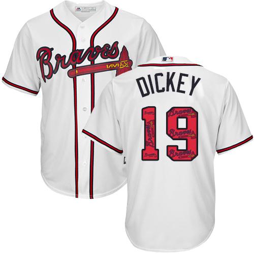 Braves #19 R.A. Dickey White Team Logo Fashion Stitched MLB Jersey