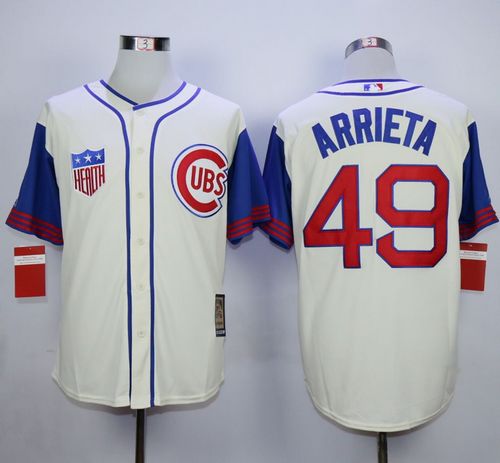 Cubs #49 Jake Arrieta Cream/Blue 1942 Turn Back The Clock Stitched MLB Jersey