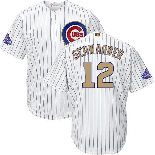 Cubs #12 Kyle Schwarber White(Blue Strip) 2017 Gold Program Cool Base Stitched MLB Jersey