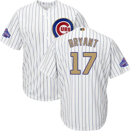 Cubs #17 Kris Bryant White(Blue Strip) 2017 Gold Program Cool Base Stitched MLB Jersey