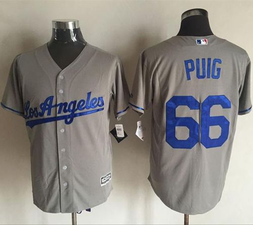 Dodgers #66 Yasiel Puig Grey New Cool Base Stitched MLB Jersey