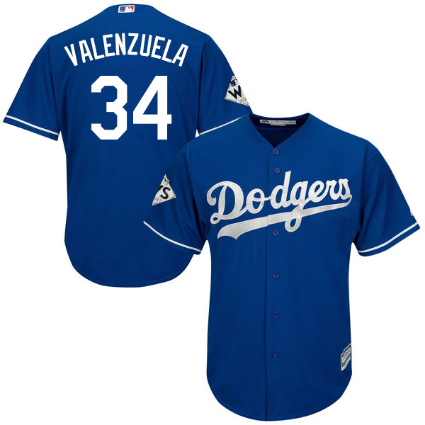 Dodgers #34 Fernando Valenzuela Blue New Cool Base 2017 World Series Bound Stitched MLB Jersey