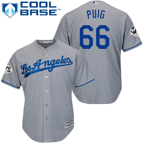 Dodgers #66 Yasiel Puig Grey New Cool Base 2017 World Series Bound Stitched MLB Jersey