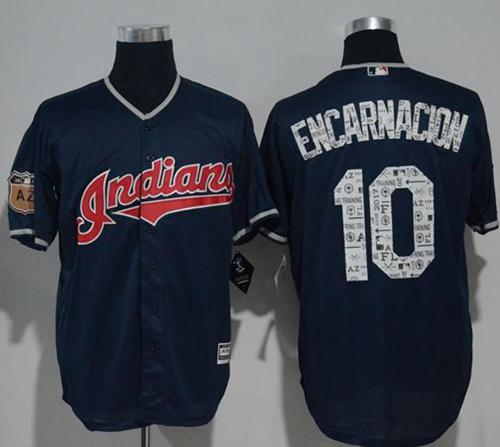 Indians #10 Edwin Encarnacion Navy Blue 2017 Spring Training Cool Base Stitched MLB Jersey