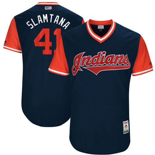 Indians #41 Carlos Santana Navy "Slamtana" Players Weekend Authentic Stitched MLB Jersey