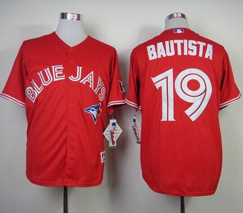 Blue Jays #19 Jose Bautista Red Canada Day Stitched MLB Jersey