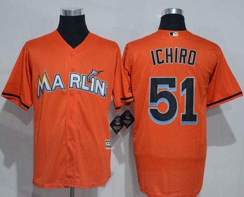 marlins #51 Ichiro Suzuki Orange New Cool Base Stitched MLB Jersey