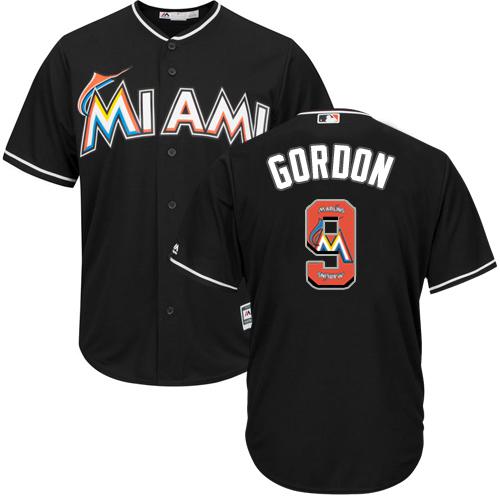 marlins #9 Dee Gordon Black Team Logo Fashion Stitched MLB Jersey