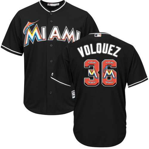 marlins #36 Edinson Volquez Black Team Logo Fashion Stitched MLB Jersey