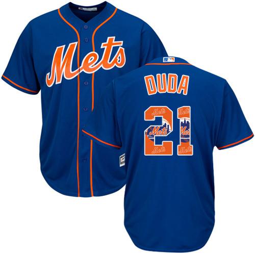 Mets #21 Lucas Duda Blue Team Logo Fashion Stitched MLB Jersey