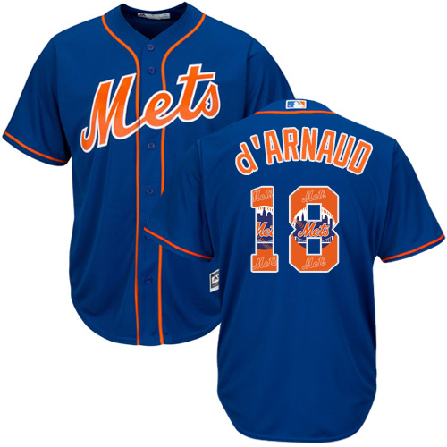 Mets #18 Travis d'Arnaud Blue Team Logo Fashion Stitched MLB Jersey