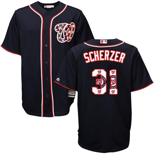 Nationals #31 Max Scherzer Navy Blue Team Logo Fashion Stitched MLB Jersey