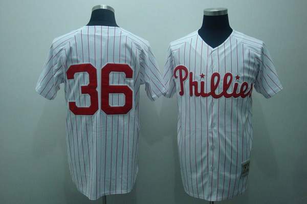 Mitchell and Ness Phillies #36 Robin Roberts Stitched White Red Strip MLB Jersey